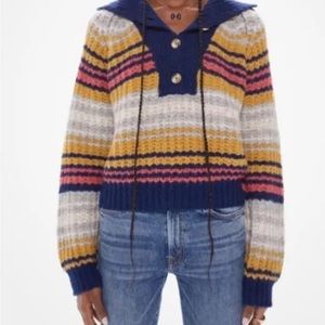 MOTHER Striped Alpaca Buttoned Collar Winds of Change Sweater Jumper Small